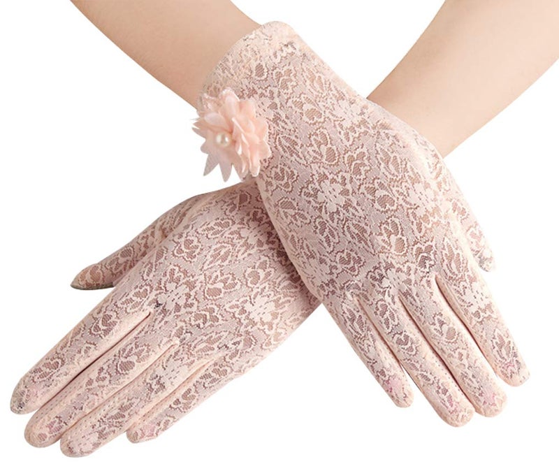 Bienvenu Ladies Gloves for Tea Party, Anti-skid Gloves Summer UV Protection Touchscreen Driving, Pink - Image 1